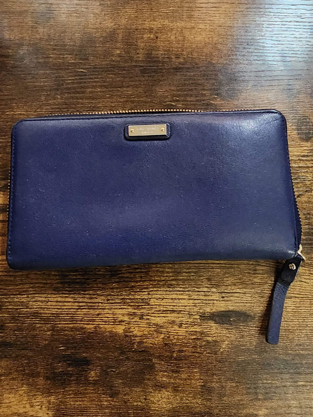 KATE SPADE Navy BLUE Leather Zip Wallet